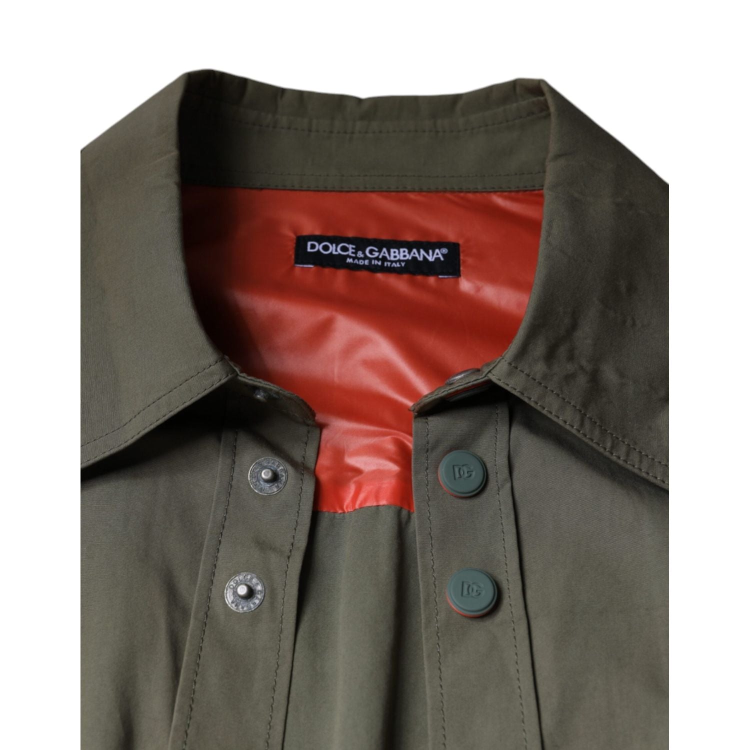 Dolce & Gabbana Military Green Cotton Bend Collared Coat Jacket