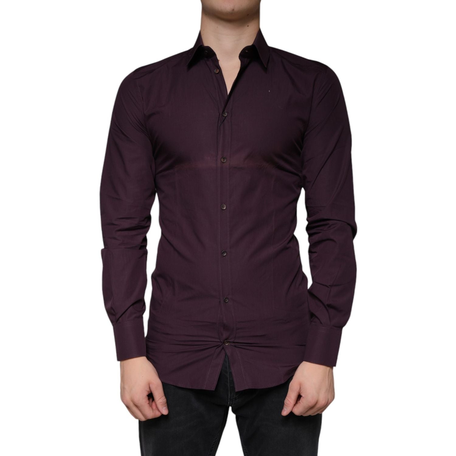 Dolce & Gabbana Dark Violet Cotton Dress GOLD Men Formal Shirt