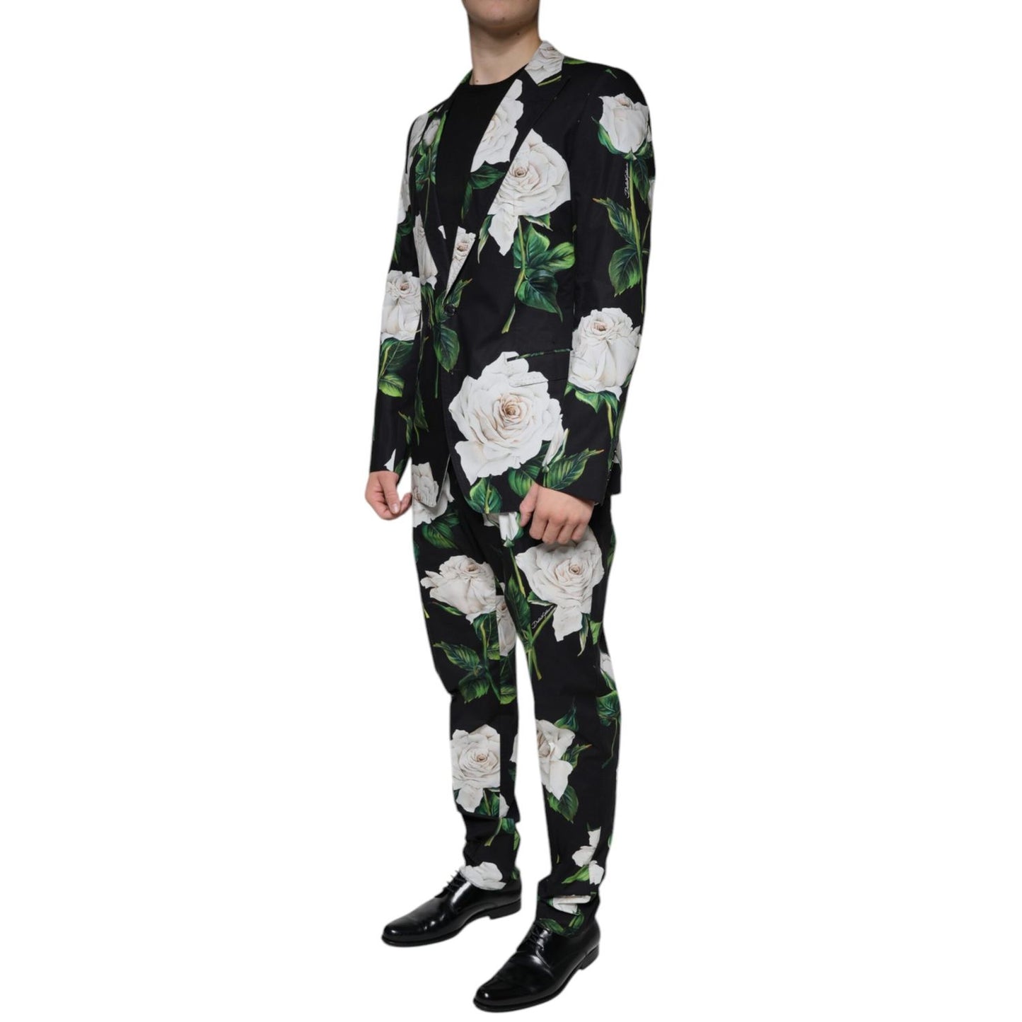 Dolce & Gabbana Black Rose Cotton Men Formal 2 Piece Suit