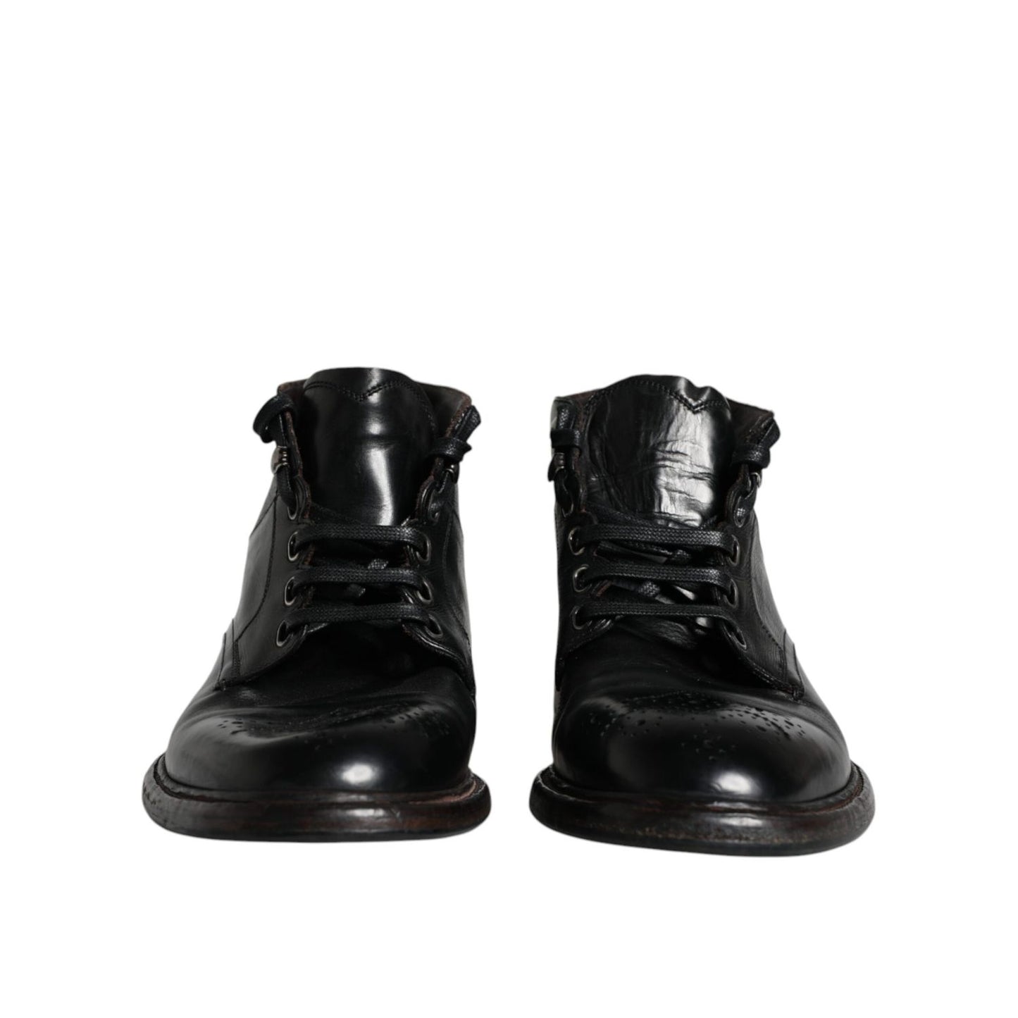 Dolce & Gabbana Black Leather Men Short Boots Lace Up Shoes Dolce & Gabbana