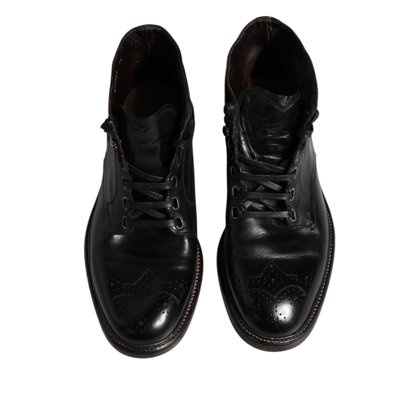 Dolce & Gabbana Black Leather Men Short Boots Lace Up Shoes Dolce & Gabbana