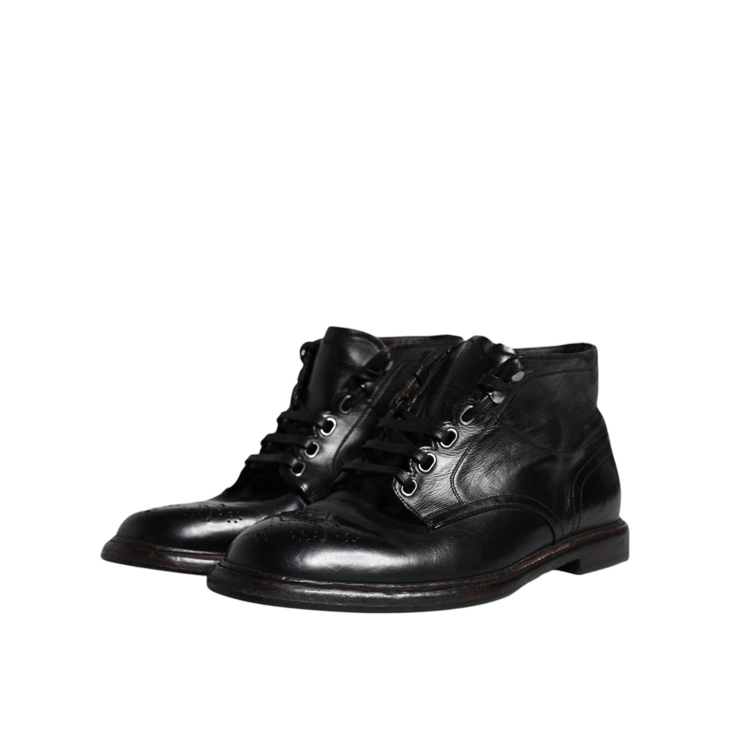 Dolce & Gabbana Black Leather Men Short Boots Lace Up Shoes Dolce & Gabbana