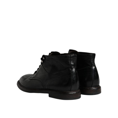 Dolce & Gabbana Black Leather Men Short Boots Lace Up Shoes Dolce & Gabbana