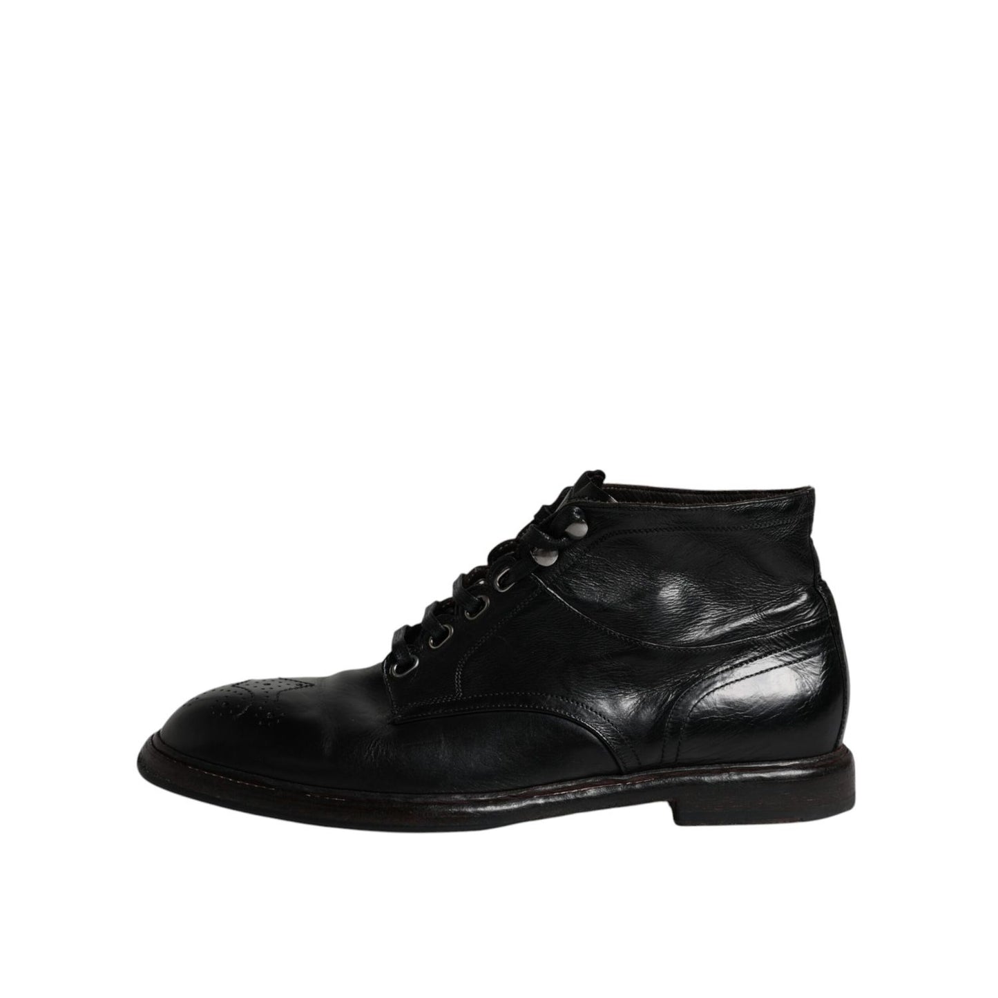 Dolce & Gabbana Black Leather Men Short Boots Lace Up Shoes Dolce & Gabbana