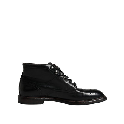 Dolce & Gabbana Black Leather Men Short Boots Lace Up Shoes Dolce & Gabbana