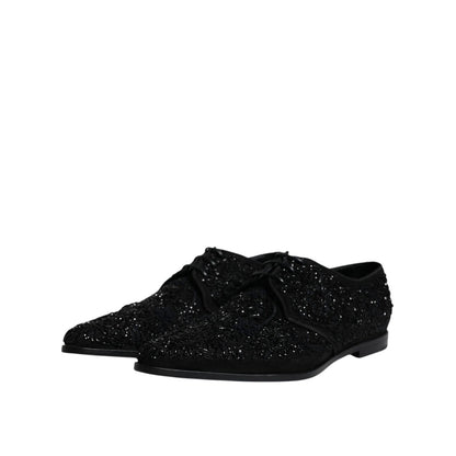 Dolce & Gabbana Black Embellished Suede Derby Formal Shoes