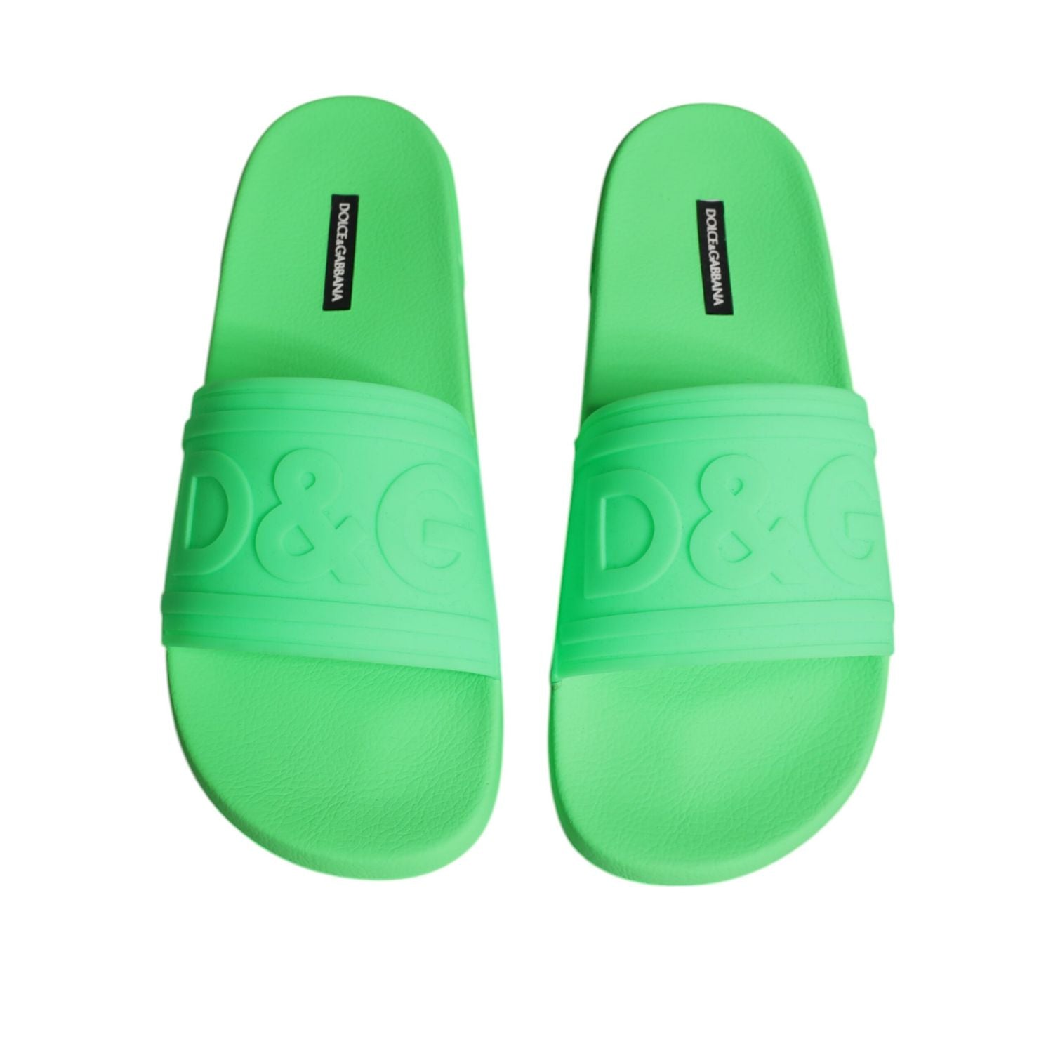 Dolce & Gabbana Green Leather Slides Sandals Beachwear Shoes