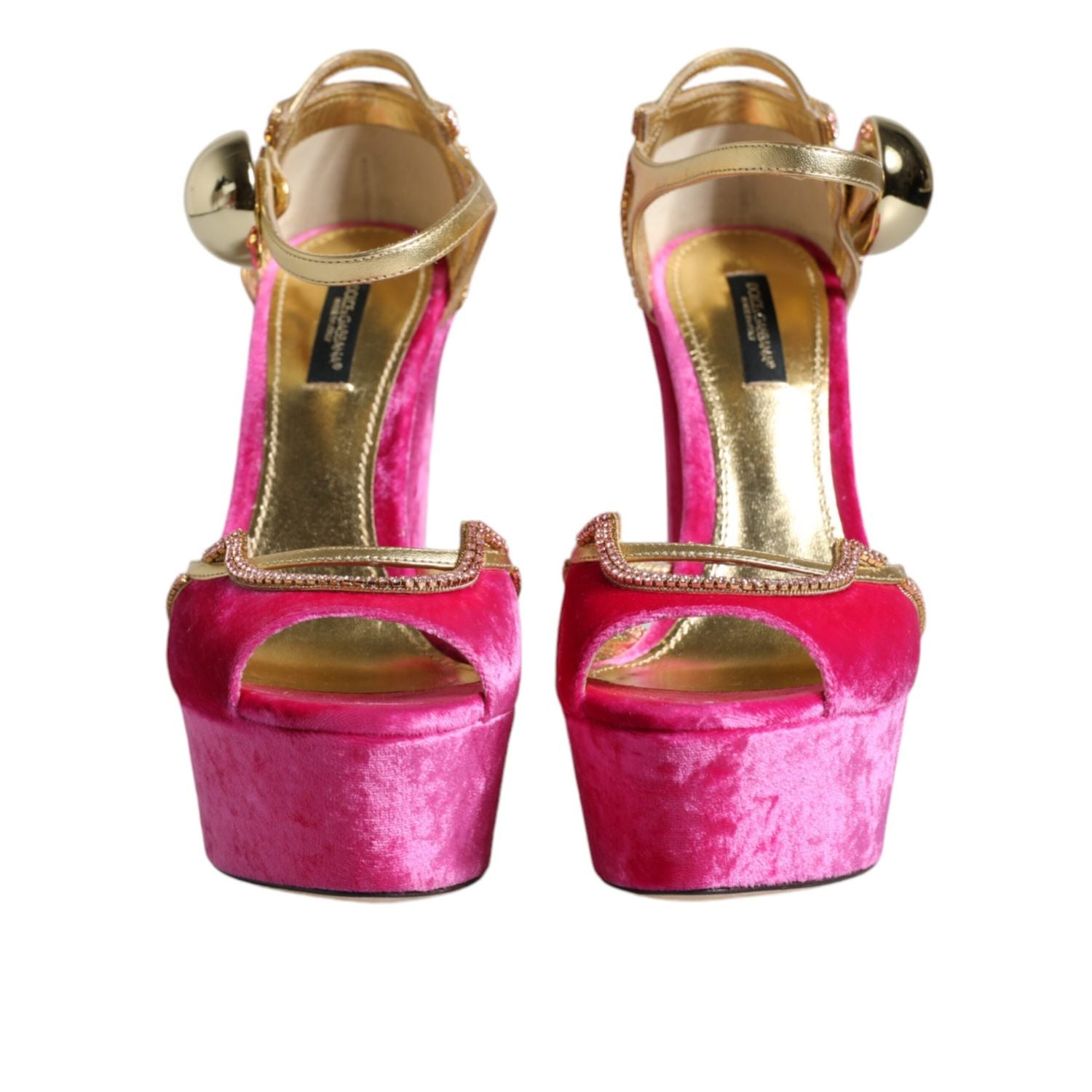 Dolce & Gabbana Pink Velvet Platform Ankle Strap Heel Sandals Shoes