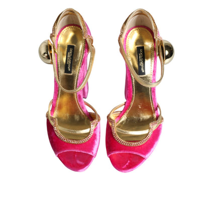 Dolce & Gabbana Pink Velvet Platform Ankle Strap Heel Sandals Shoes
