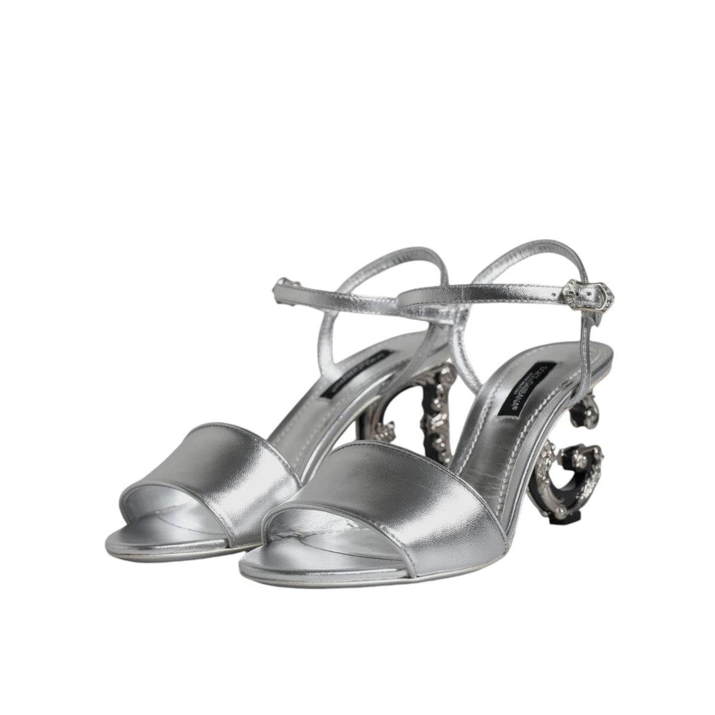 Dolce & Gabbana Silver KEIRA Heels Ankle Strap Sandals Shoes