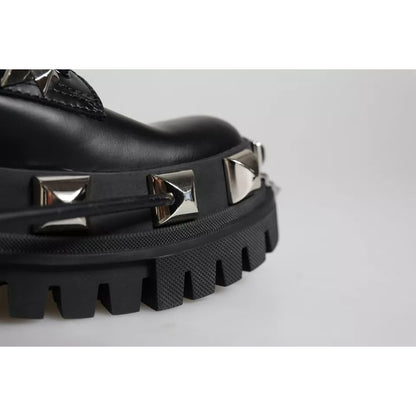 Dolce & Gabbana Black Leather Studded Trekking Boots Shoes