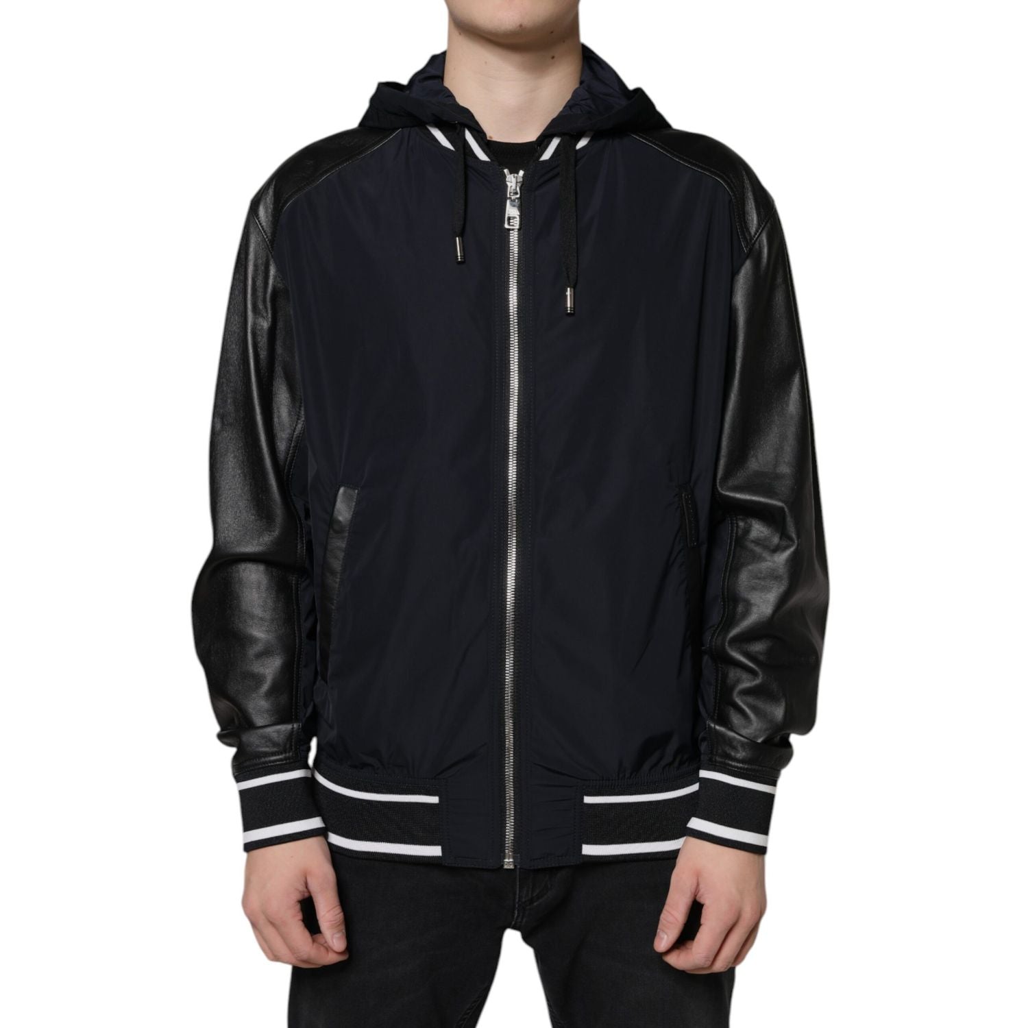 Dolce & Gabbana Black Hooded Full Zip Men Bomber Jacket