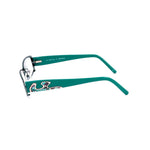 Side view of Emilio Pucci Bicolor Metal Frames in aquamarine with intricate temple design, size 50/17/135 mm, made from metal.