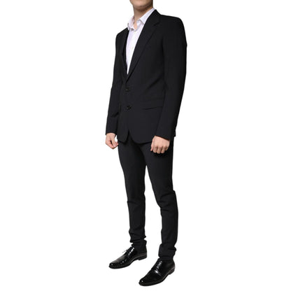 Dolce & Gabbana Black Wool 3 Piece Slim Fit Formal Men Suit