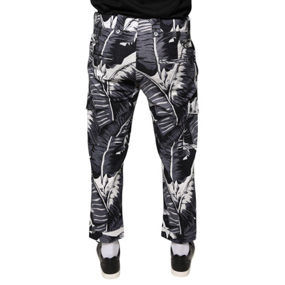 Dolce & Gabbana Gray Banana Leaf Cotton Stretch Capri Pants
