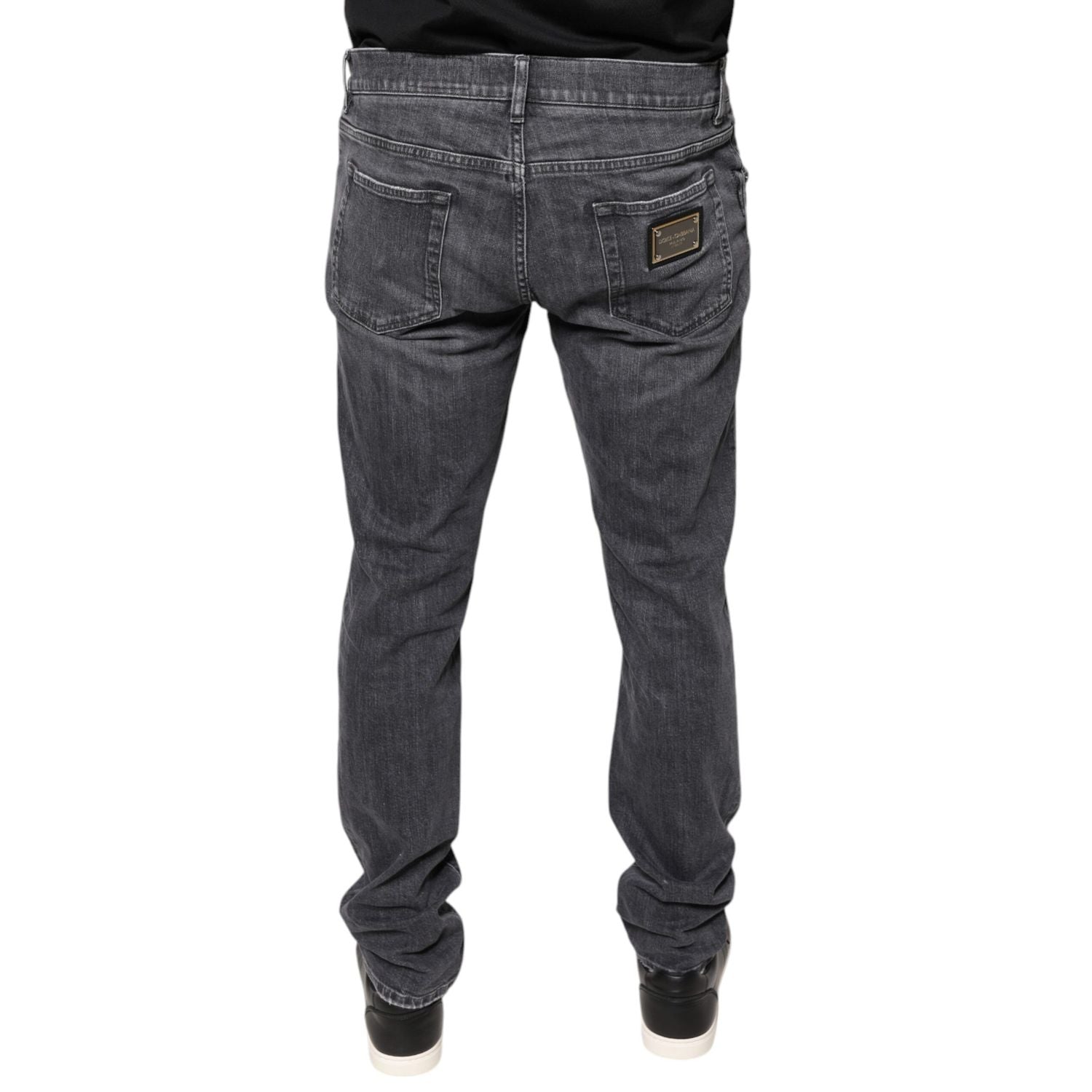 Dolce & Gabbana Dark Gray Tattered Cotton Skinny Denim Jeans