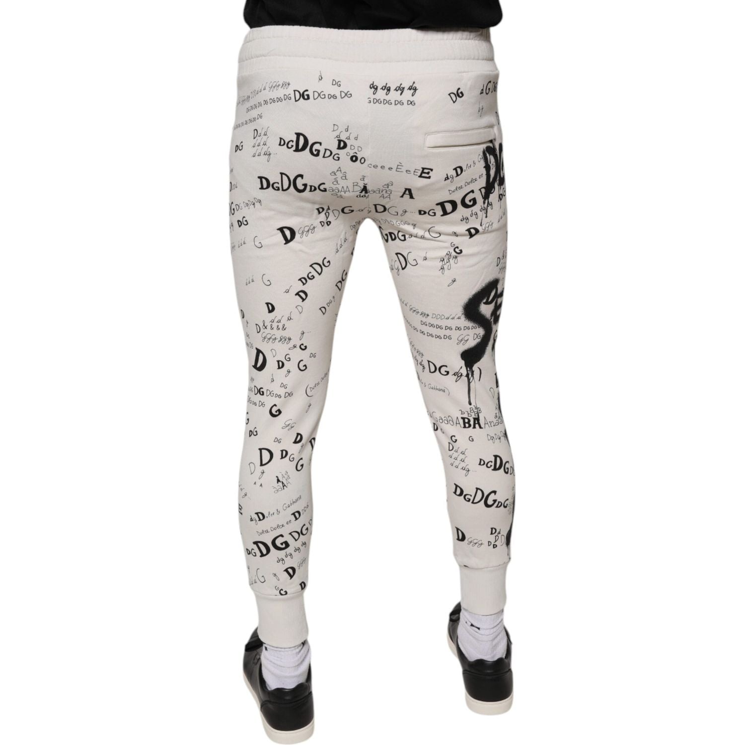 Dolce & Gabbana White Printed Cotton Jogger Sweatpants Pants