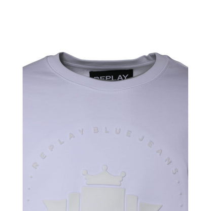 Replay White Embossed Logo Crew Neck Men Sweatshirt Sweater