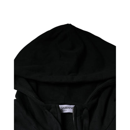 Dolce & Gabbana Black Logo Plaque Hooded Full Zip Sweater