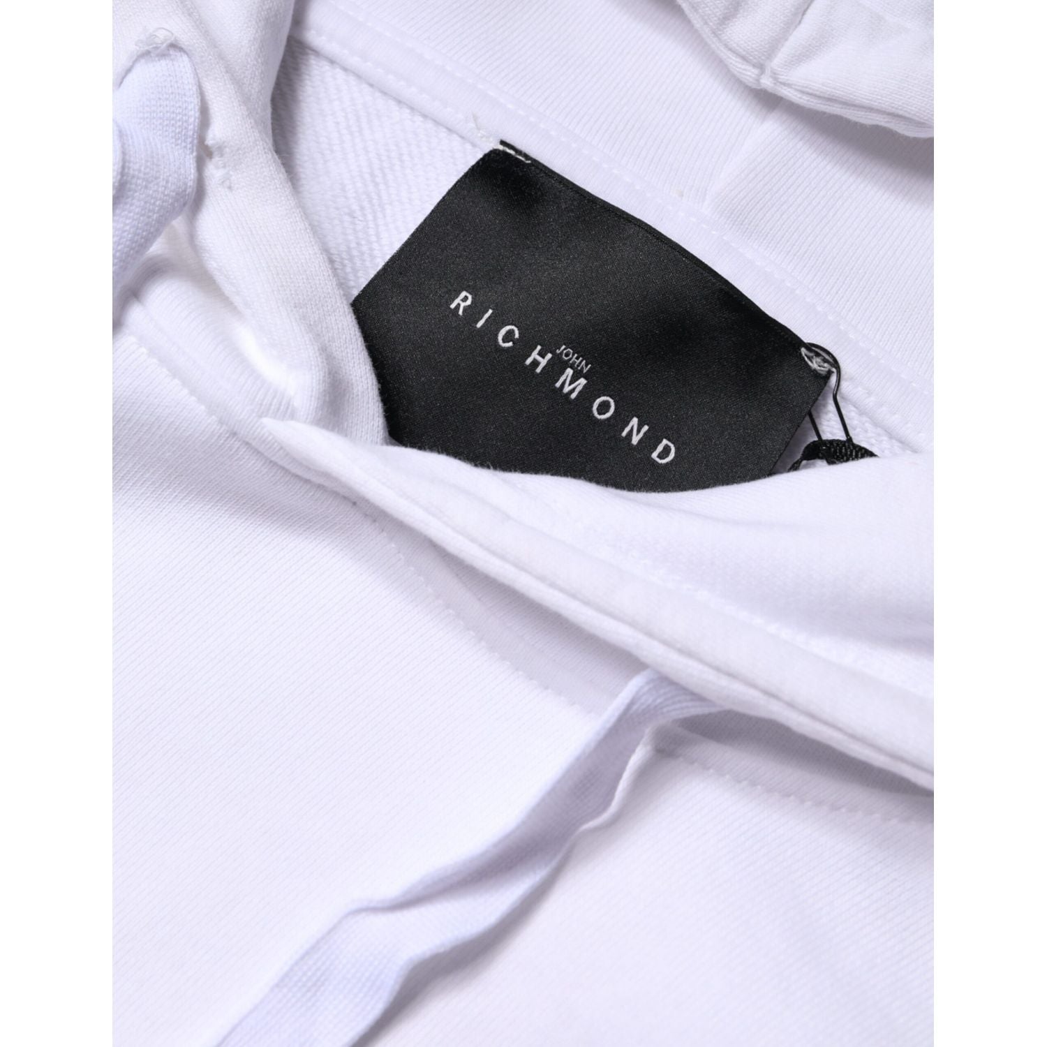 John Richmond White Logo Cotton Hooded Sweatshirt Sweater