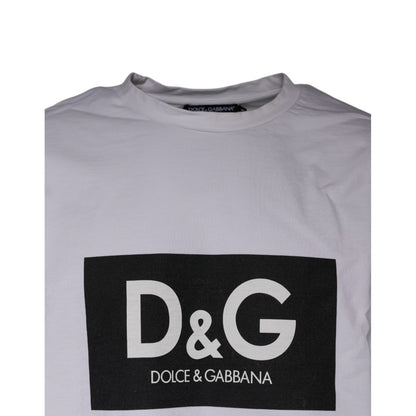 Dolce & Gabbana White Logo Print Cotton Crew Neck T-shirt