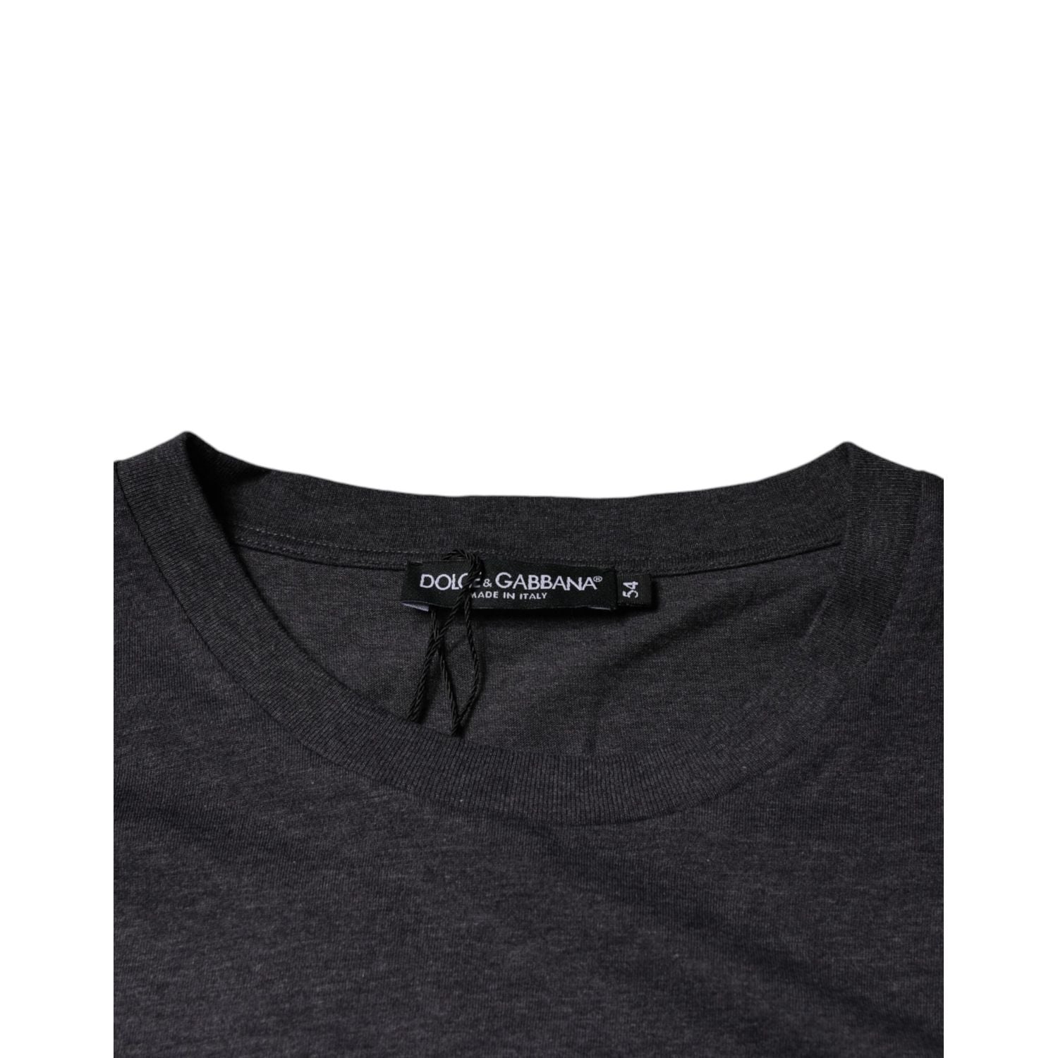 Dolce & Gabbana Gray Logo Patch Cotton Crew Neck T-shirt