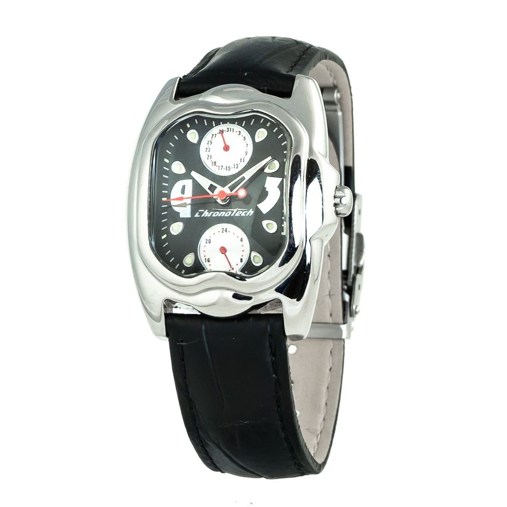 Chronotech Black Leather Dress Watch