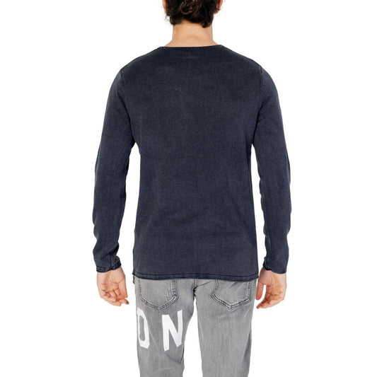 Back view of Jack Jones Blue Cotton Sportswear sweater, showcasing long sleeves and comfortable fit for casual wear.