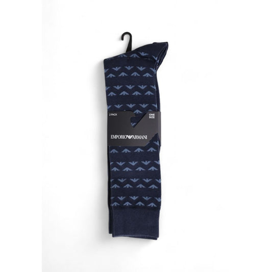 Emporio Armani Underwear Blue Cotton Sock 2-pack for men, featuring elegant design and made from 100% cotton for comfort and style.