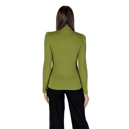 Back view of B.Young Green Polyester Long Sleeve T-Shirt with ribbed texture