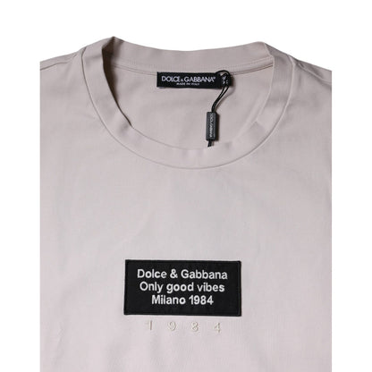Dolce & Gabbana Beige Logo Cotton Blend Crew Neck T-shirt