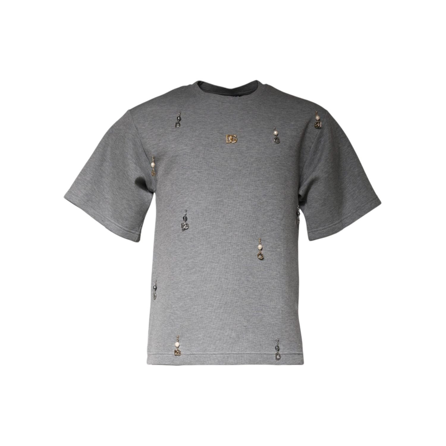 Dolce & Gabbana Gray Cotton Blend Embellished Tee T-shirt