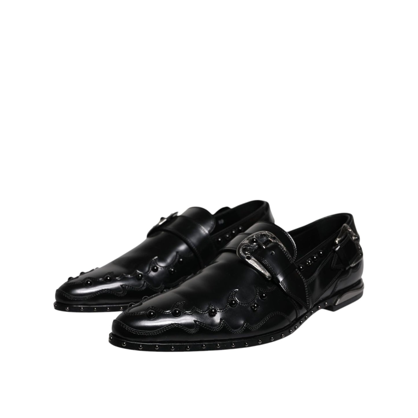 Dolce & Gabbana Black Embellished Derby Monk Strap Shoes