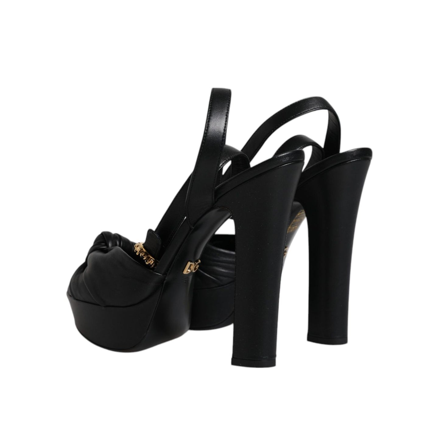 Dolce & Gabbana Black Leather Platform Heels Sandals Shoes