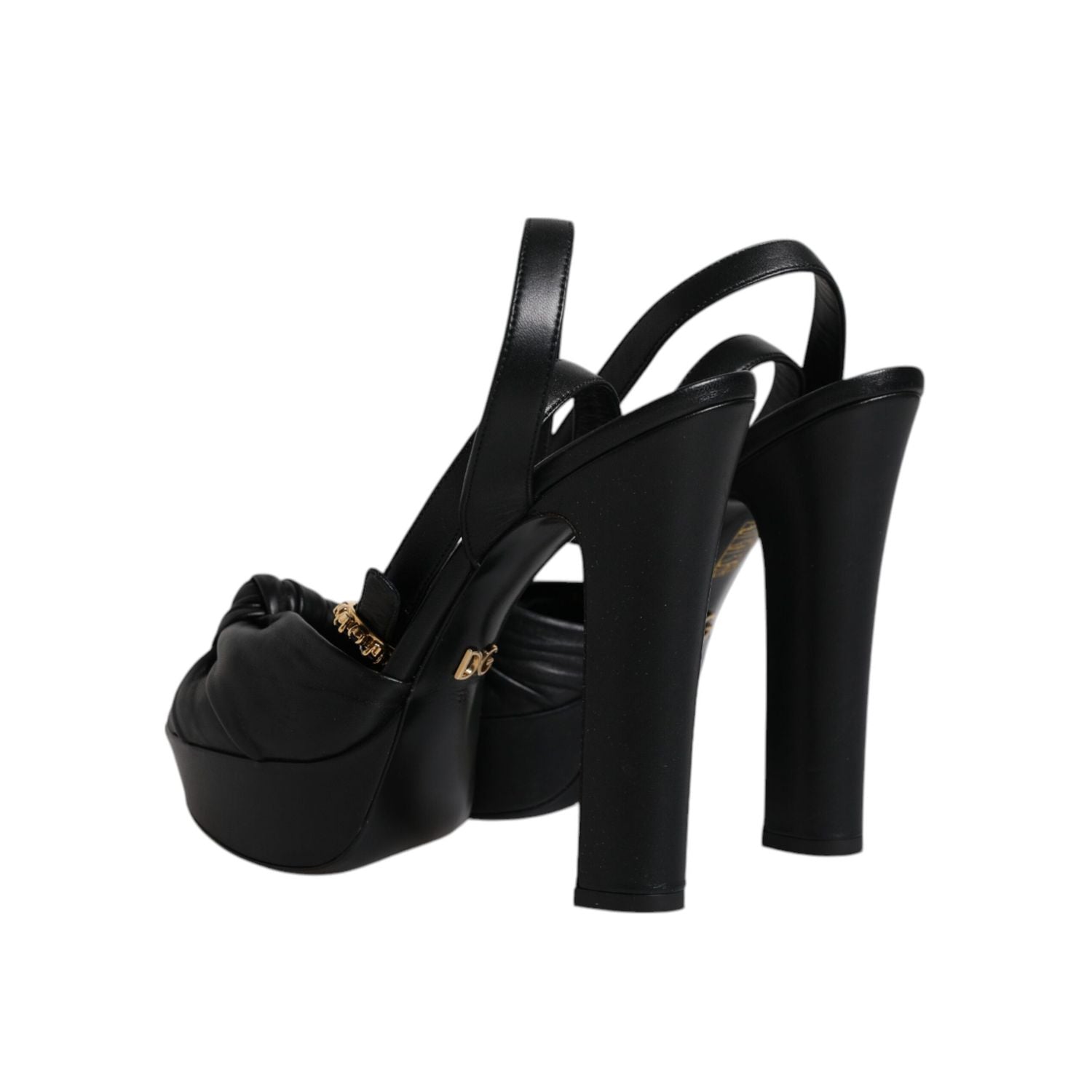 Dolce & Gabbana Black Leather Platform Heels Sandals Shoes