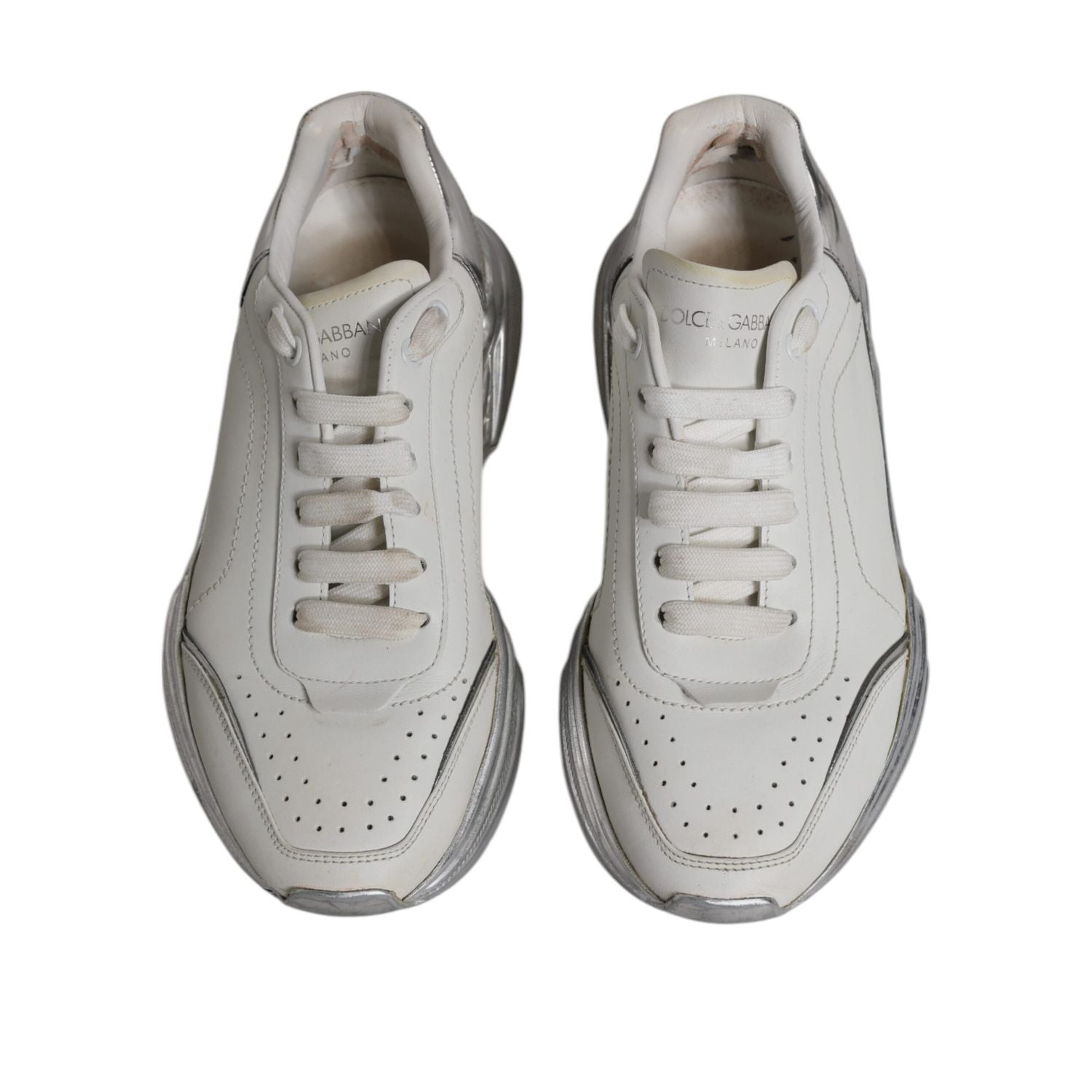 Dolce & Gabbana White Silver Daymaster Low Top Sneakers Shoes