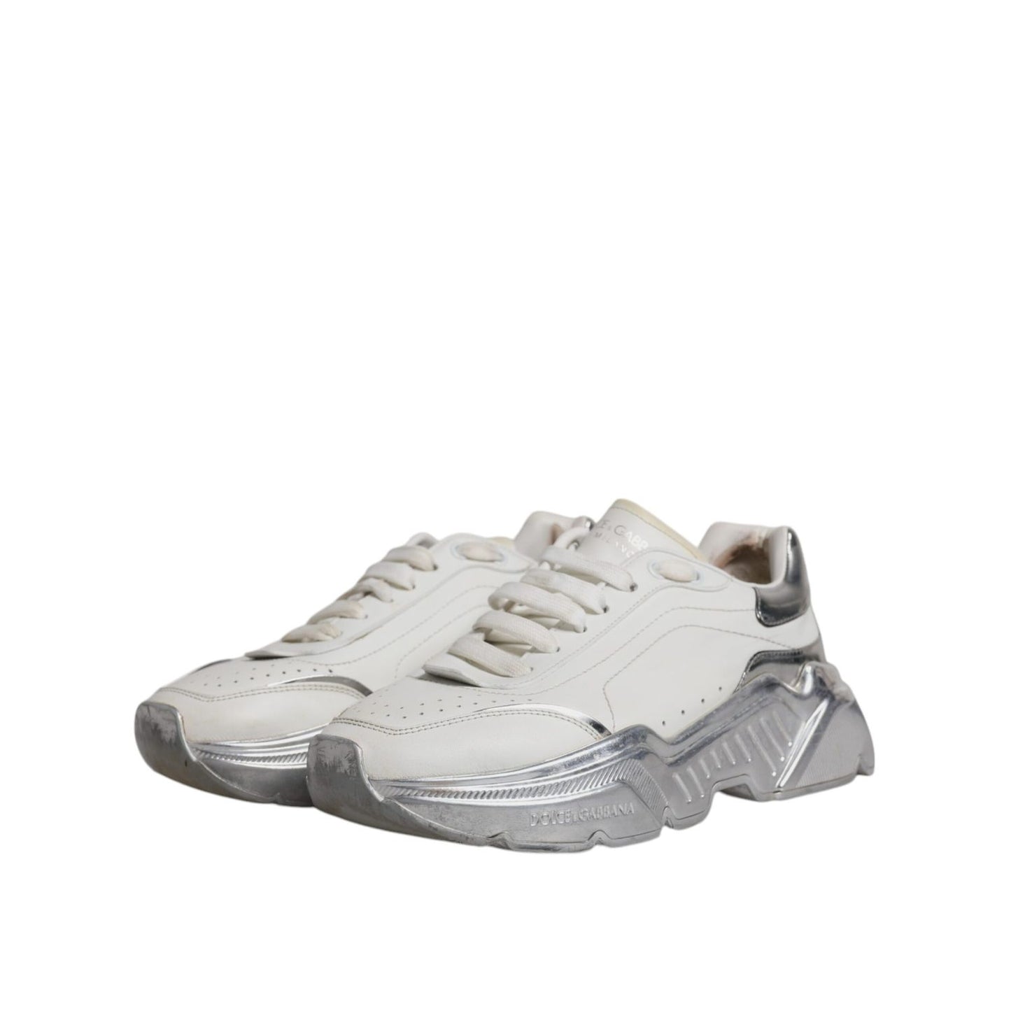 Dolce & Gabbana White Silver Daymaster Low Top Sneakers Shoes