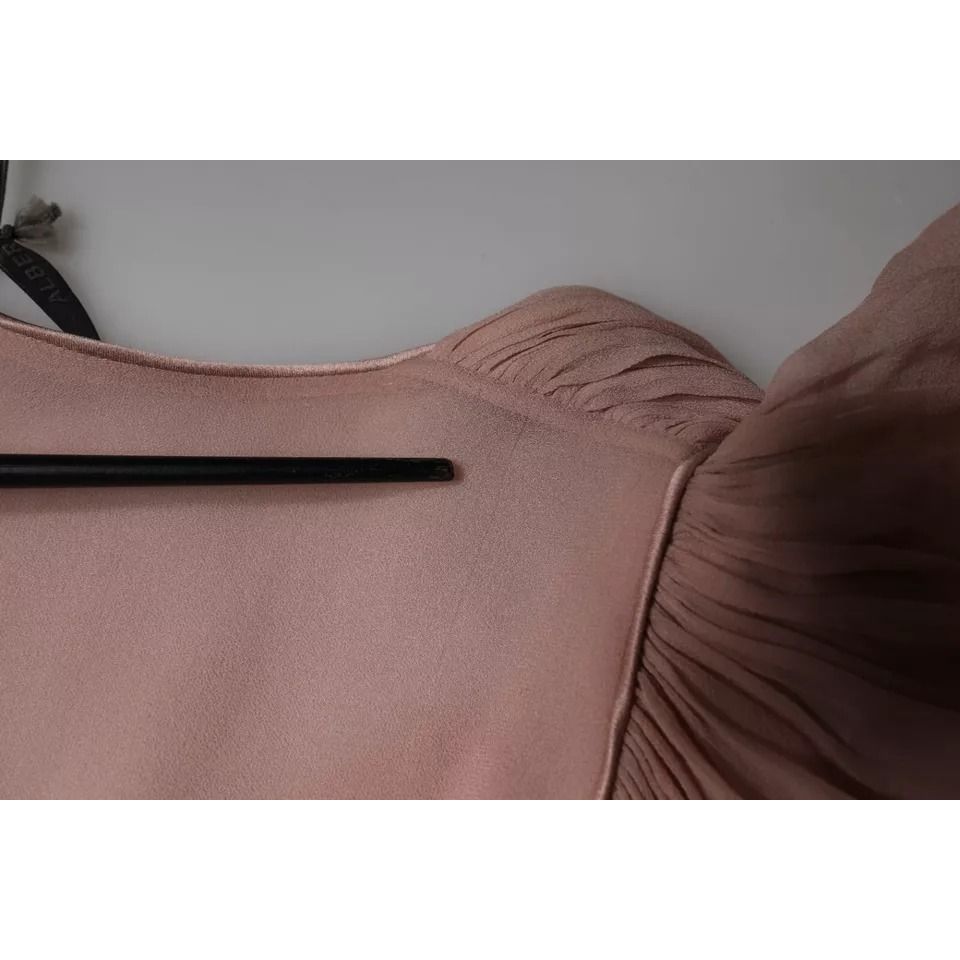 Alberta Ferretti Brown Silk Short Sleeves V-neck Pleated Top