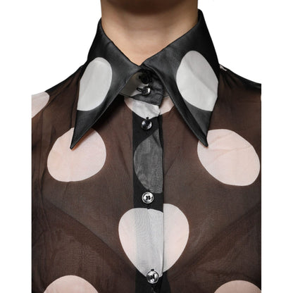 Dolce & Gabbana Black White Polka Dots Silk Long Sleeves Top