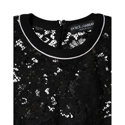 Dolce & Gabbana Black Floral Lace Silk Pullover Blouse Top