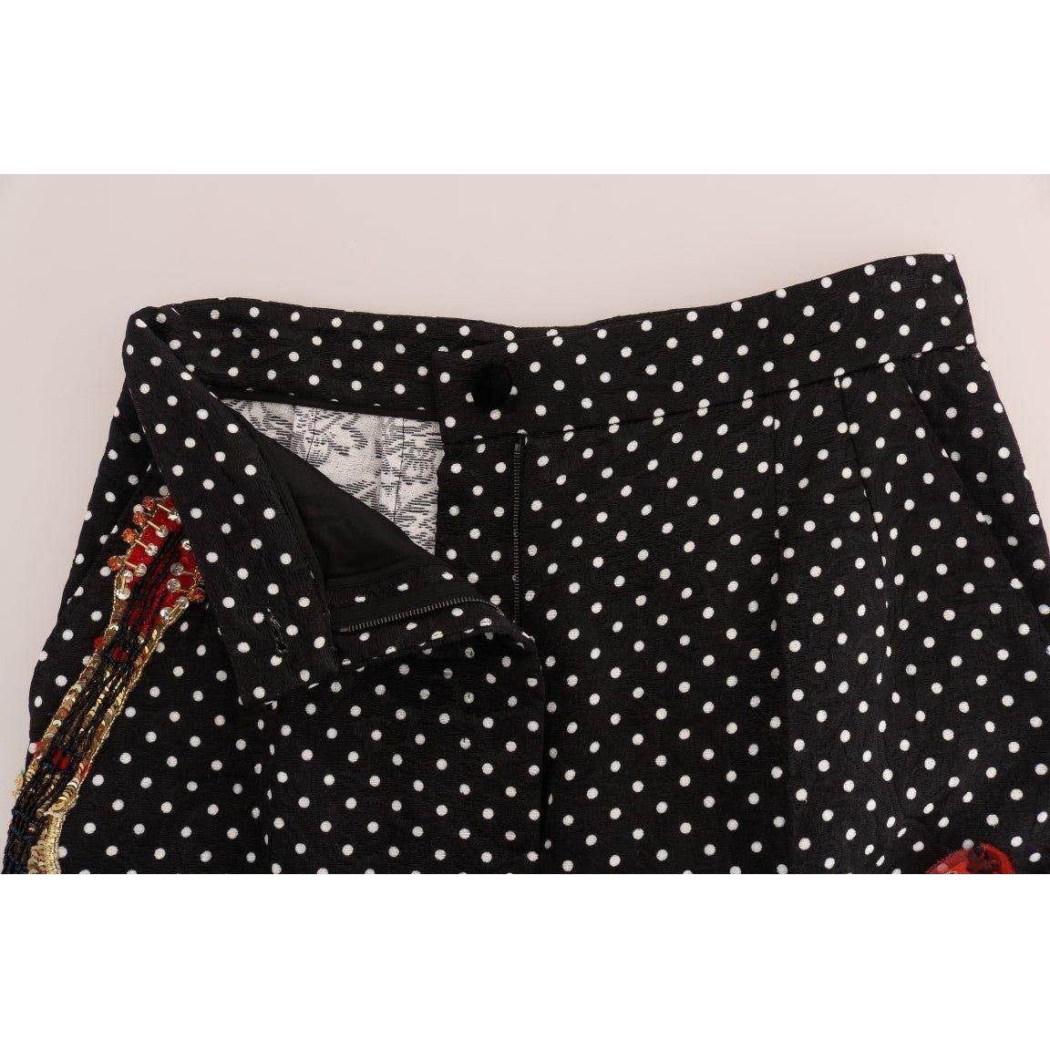 Dolce & Gabbana Black Polka Dot Sicily Crystal Pants
