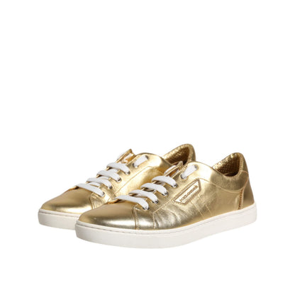 Dolce & Gabbana Gold Leather Logo London Men Sneakers Shoes