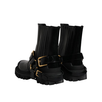 Dolce & Gabbana Black Leather Slip On Stretch Trekking Boots Shoes