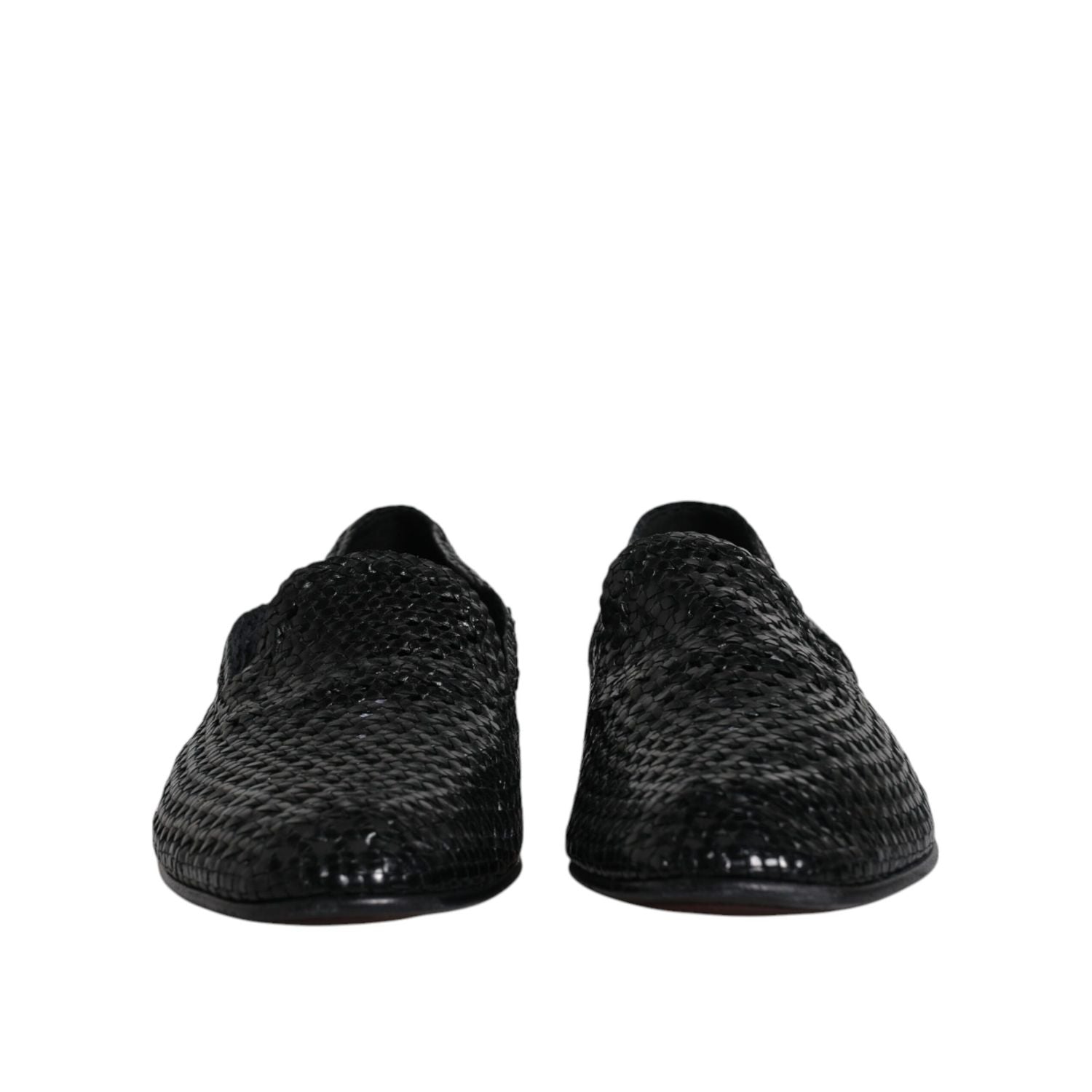 Dolce & Gabbana Black Woven Leather Slip On Loafers Shoes