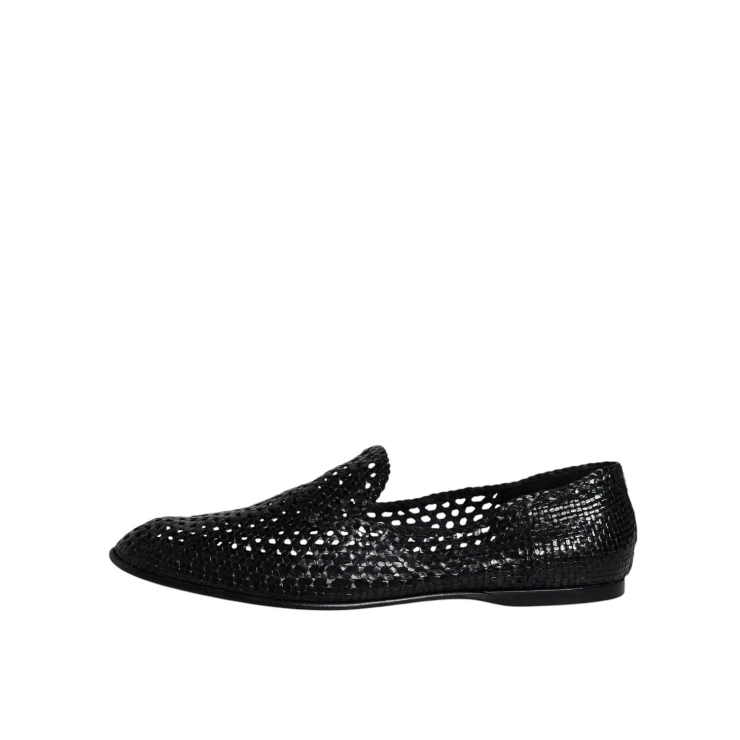 Dolce & Gabbana Black Woven Leather Slip On Loafers Shoes