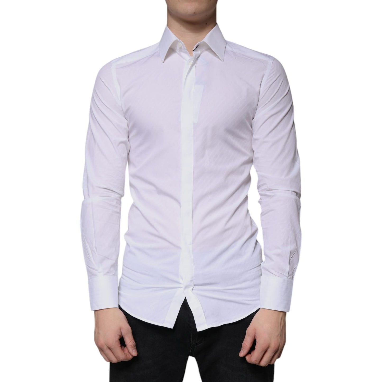 Dolce & Gabbana White Cotton Long Sleeve GOLD Dress Shirt