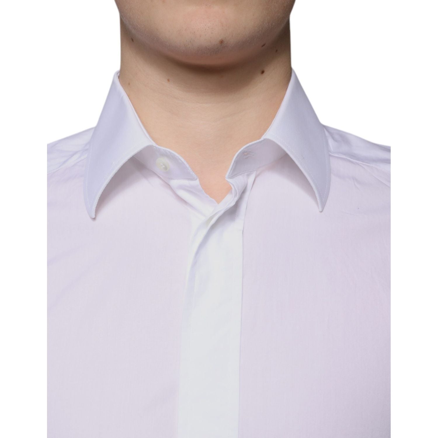 Dolce & Gabbana White Cotton Slim Fit Men GOLD Dress Shirt