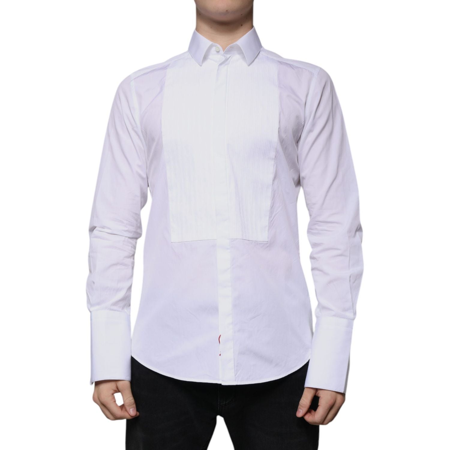 Dolce & Gabbana White Bib Cotton Poplin GOLD Men Formal Shirt