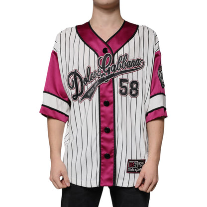 Dolce & Gabbana Multicolor Logo Jersey Button V-neck T-shirt