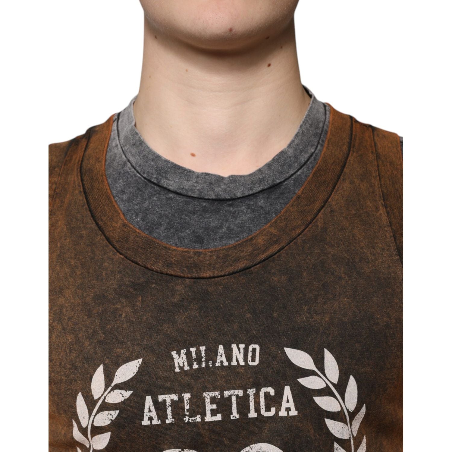 Dolce & Gabbana Brown Cotton Crew Neck Sleeveless T-shirt